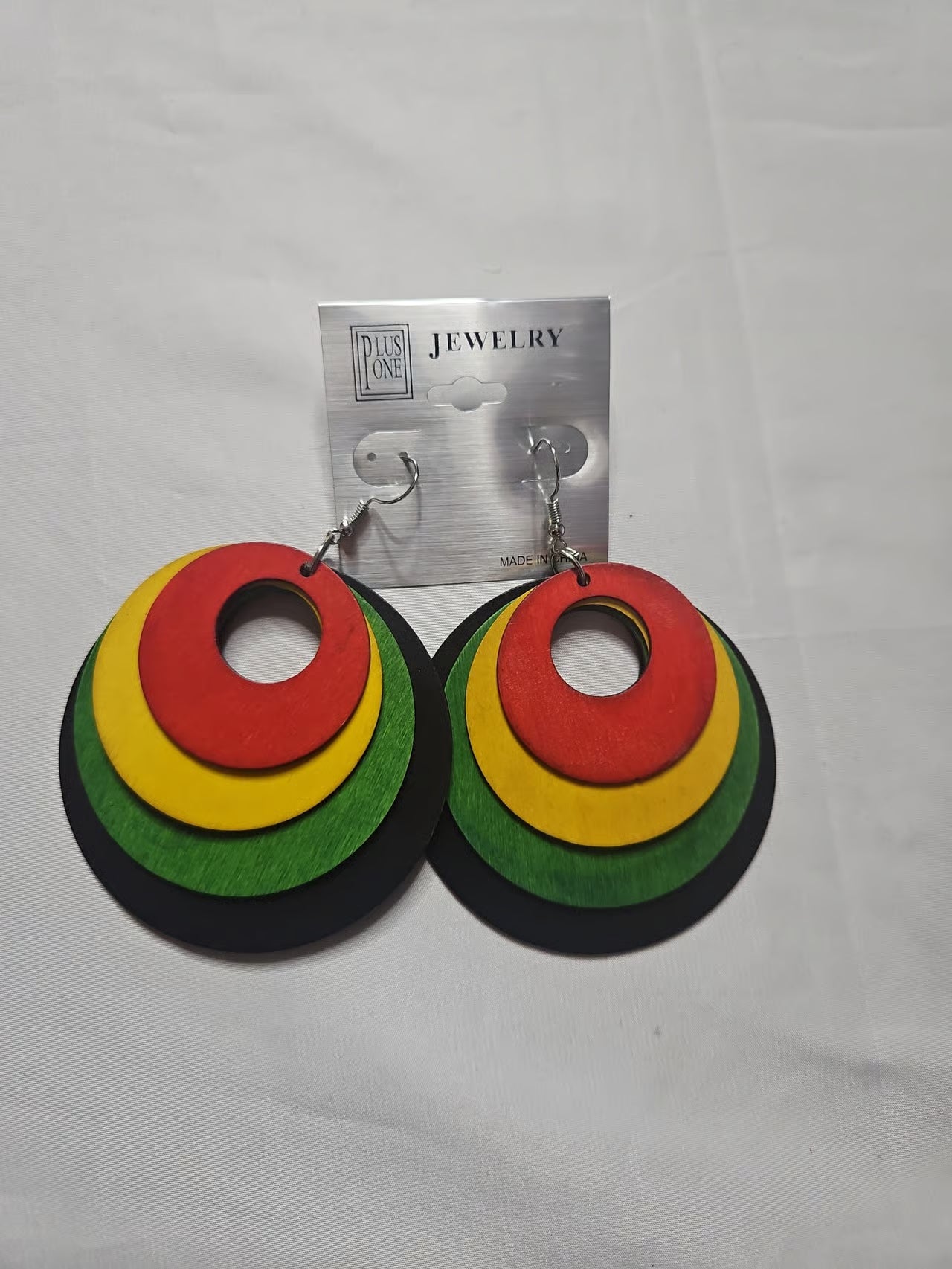 Layered Wooden Statement Earrings – Red, Yellow & Green Dangle Earrings | Lightweight Boho Jewelry