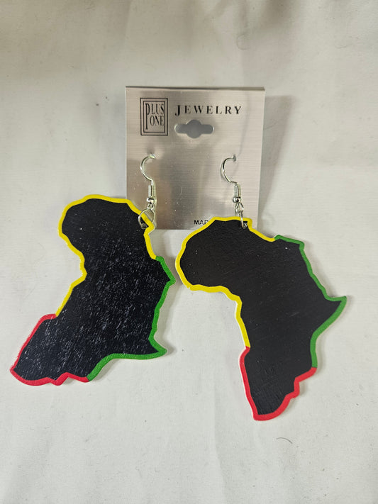Africa Map Statement Earrings – Red, Gold & Green Handmade Dangle Earrings