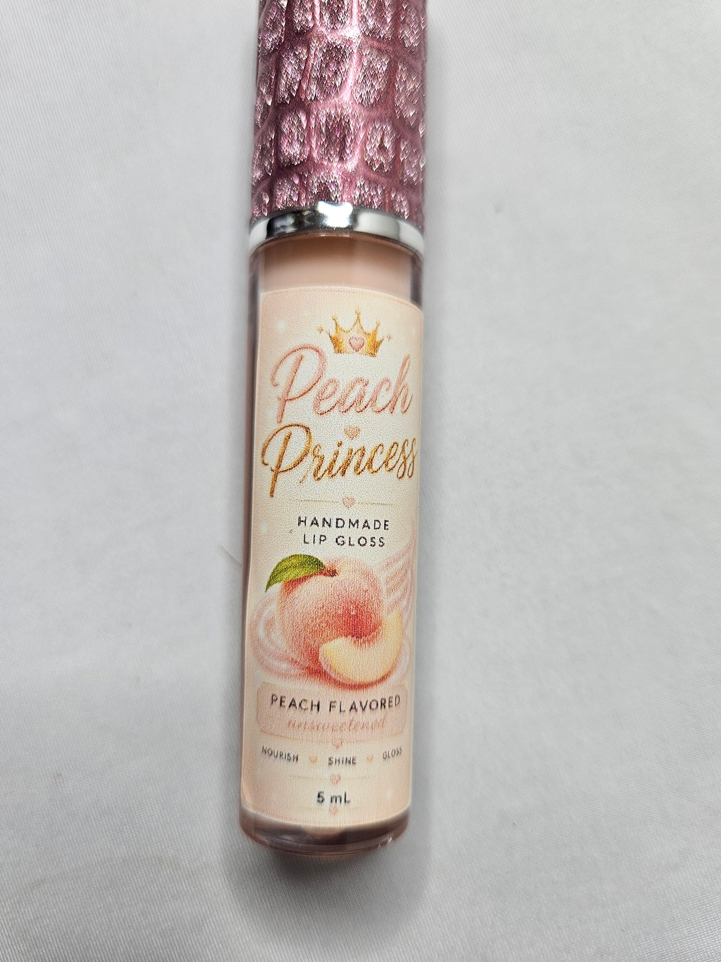 Peach Princess Lip Gloss – Peach Flavored Unsweetened Gloss with Vitamin E Oil & Cosmetic Mica, 5 mL