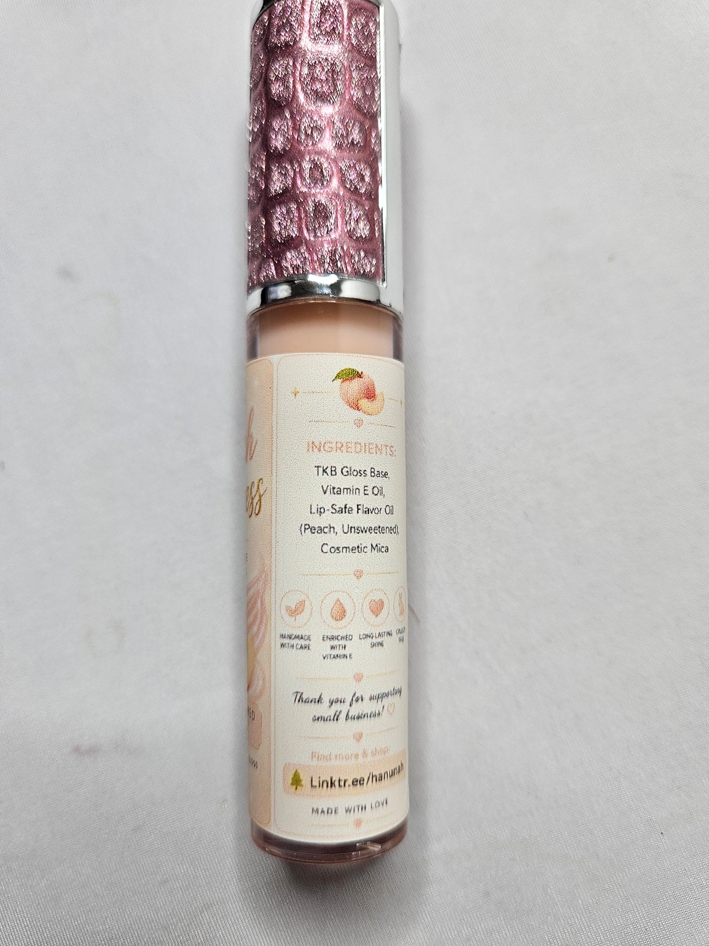 Peach Princess Lip Gloss – Peach Flavored Unsweetened Gloss with Vitamin E Oil & Cosmetic Mica, 5 mL