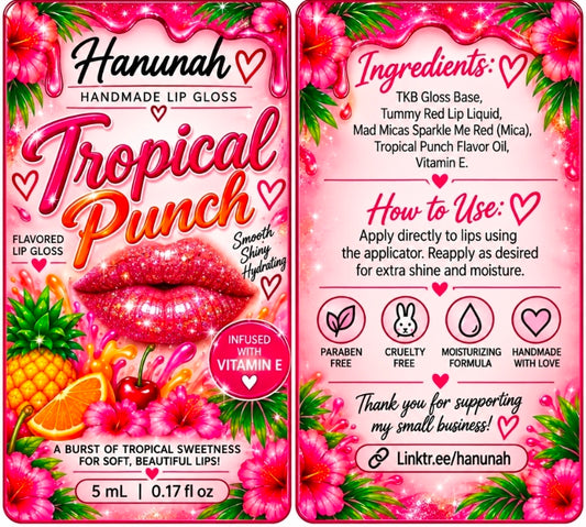 Tropical Punch Lip Gloss – Handmade Fruity Shimmer Gloss, Vitamin E, Sparkle Lip Gloss, 5 mL