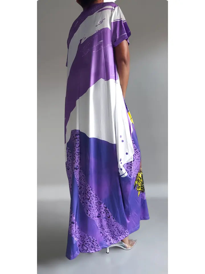 Women Afro Print Bubble Dress- Purple