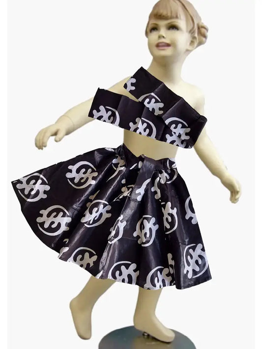 Kids / Girls Skirt & Scarf Set- Gye-Nyame Print