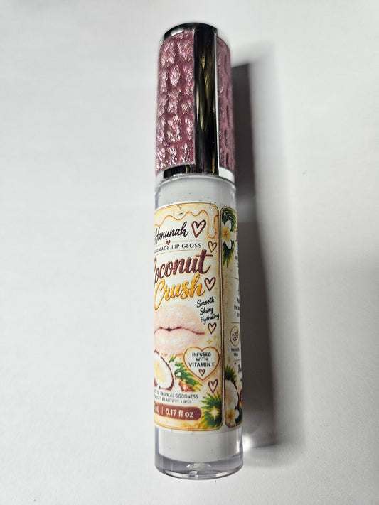 Coconut Crush Lip Gloss, Coconut Flavored Shimmer Lip Gloss, Sparkling Handmade Lip Gloss, Glossy Moisturizing Lip Gloss, 5 mL